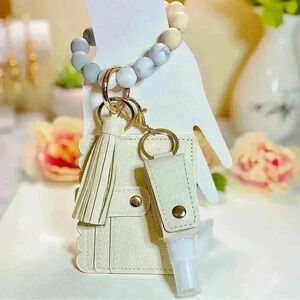 Bracelet Wristlet Card Wallet with Travel size sanitizer case Bundle in Cream
